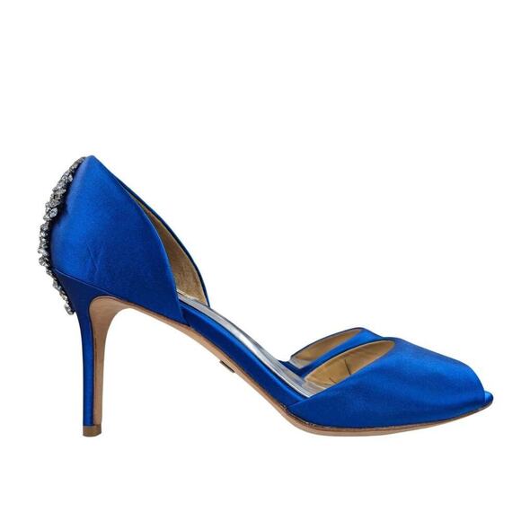 Badgley Mischka Nilla Crystal Sapphire Blue Peep Toe Heels 9M US $245 like Kiara - Picture 3 of 7